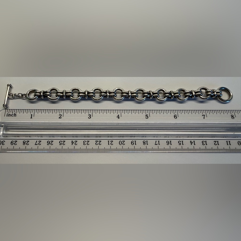 Heavy Sterling Silver Toggle Link Bracelet 925 Chunky Statement 7.5” 1.4oz - Picture 4 of 5